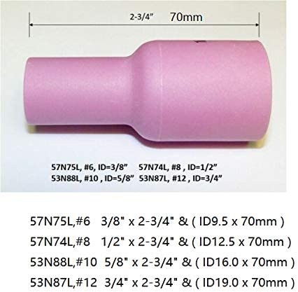 RIVERWELD TIG Gas Lens Alumina Nozzle Ceramic Cups Large 53N series Fit SR DB WP 9 17 20 18 26 TIG Welding Torch (#6L #8L #10L #12L kit 10pcs)