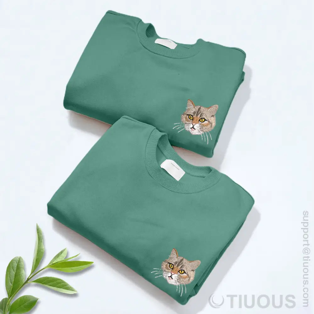 Customized Pet Cat Embroidered Sweatshirt Forest Green / Unisex -S