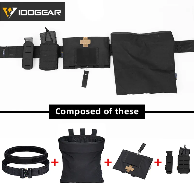 【IDOGEAR Combination】Tactical Belt Set with Mag Pouch, Recycling Pouch, Medical Pouch Quick Release MOLLE Combat Belt-IDOGEAR INDUSTRIAL