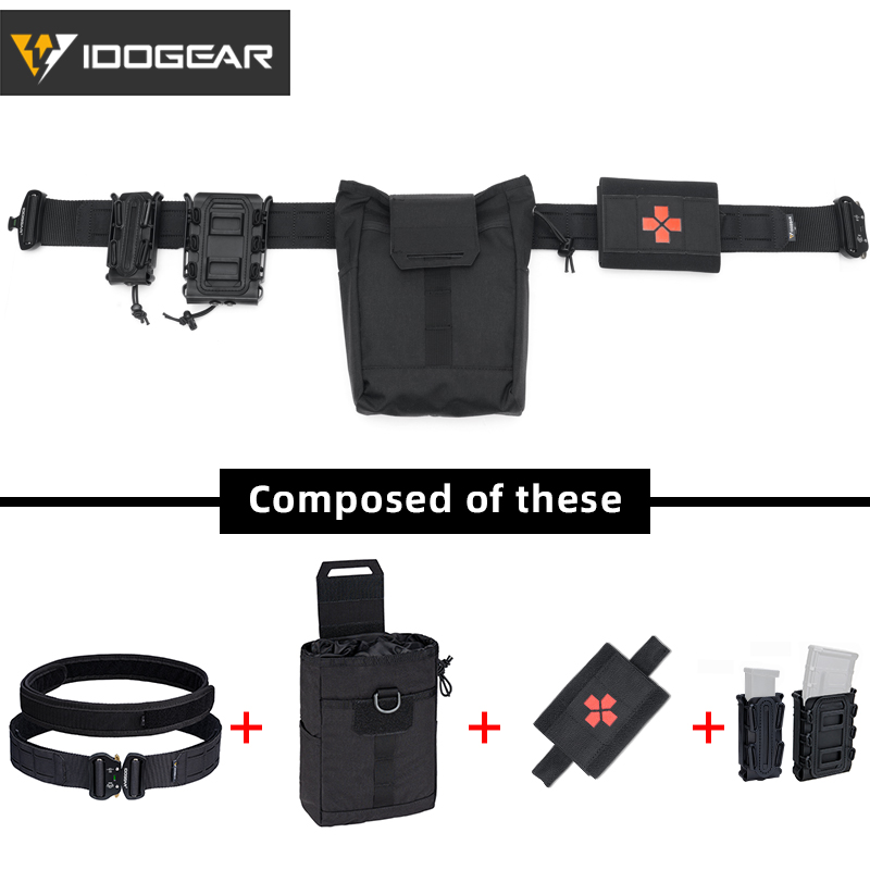 IDOGEAR Tactical Belt Set with Drop Pouch, Medical Pouch and Mag Pouch Quick Release Laser MOLLE Combat Belt Set