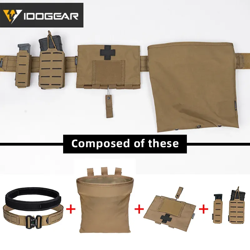 【IDOGEAR Combination】Tactical Belt Set with Mag Pouch, Recycling Pouch, Medical Pouch Quick Release MOLLE Combat Belt-IDOGEAR INDUSTRIAL