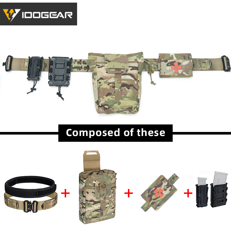 IDOGEAR Tactical Belt Set with Drop Pouch, Medical Pouch and Mag Pouch Quick Release Laser MOLLE Combat Belt Set