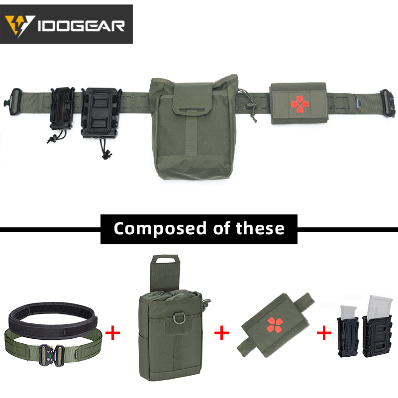 IDOGEAR Tactical Belts withDrop Pouch , Medical Pouch and Mag Pouches Quick Release Laser MOLLE Combat Belt Set 【IDOGEAR Combination】-IDOGEAR INDUSTRIAL