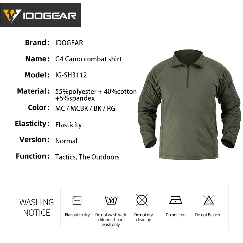 IDOGEAR G4 Tactical Shirt With Elbow Pads Tactical Shirt  Hiking Shirt 3112