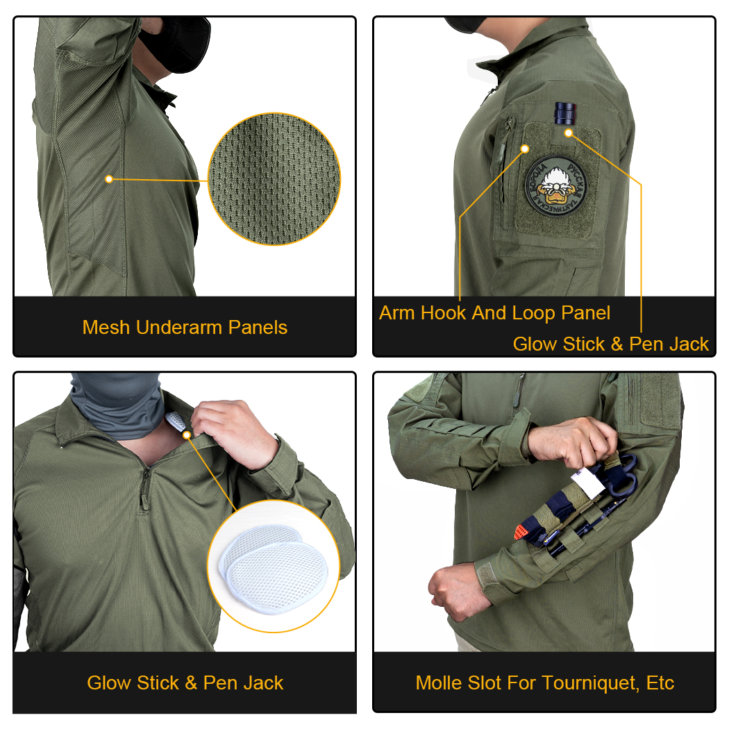 IDOGEAR UFS Tactica Shirt Combat Clothes With Elbow Pads Ranger Green Sport Shirts 3116