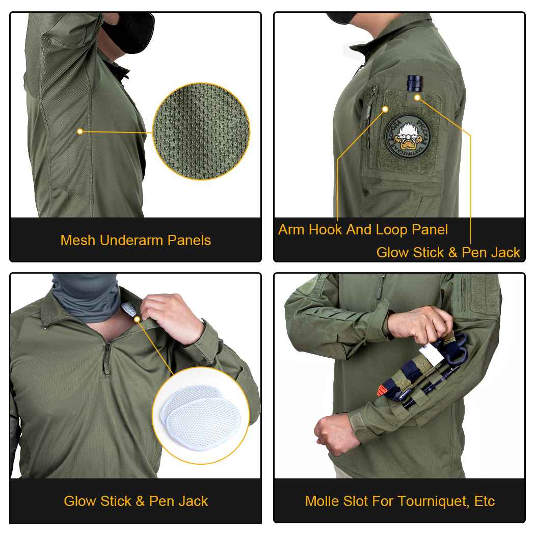 IDOGEAR UFS Tactica Shirt Combat Clothes With Elbow Pads Ranger Green Sport Shirts 3116