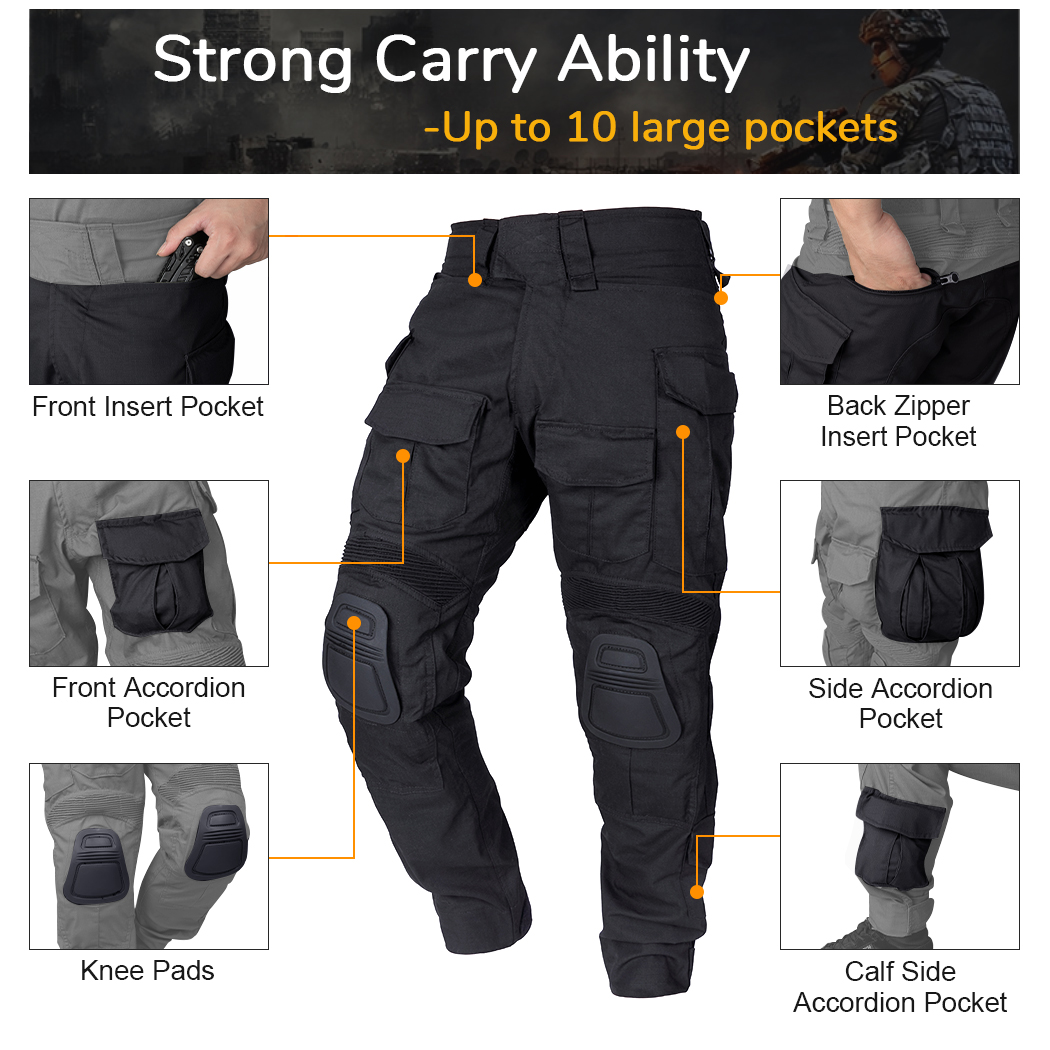 IDOGEAR Men's G3 Tactical Pants with Knee Pads Rapid Assault Trousers Move Flexibly 3201