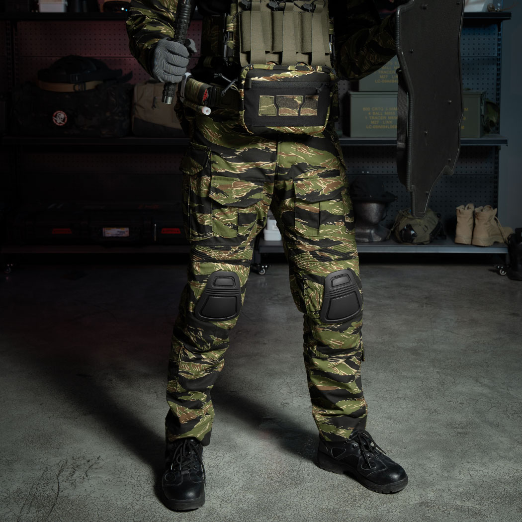 IDOGEAR Men's G3 Tiger Stripe  Pants with Knee Pads Rapid Assault Tactical VTS Trousers 3201