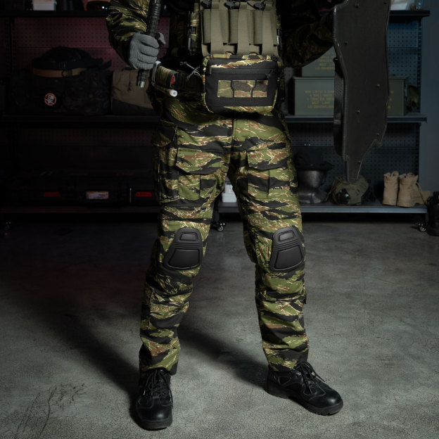 IDOGEAR Men's G3 Tiger Stripe  Pants with Knee Pads Rapid Assault Tactical VTS Trousers 3201