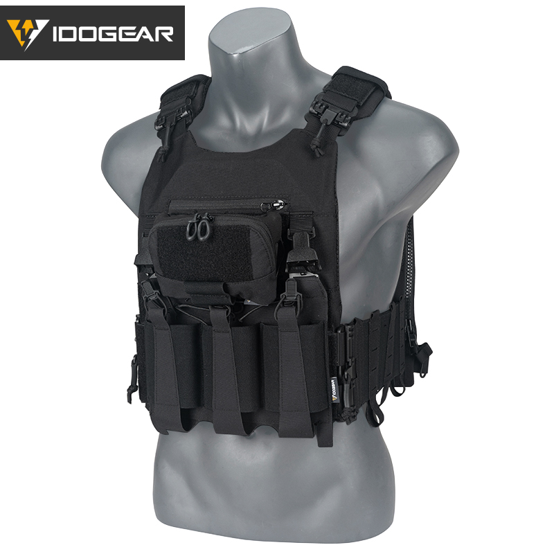 IDOGEAR LSR Tactical Plate Carrier with Triple Mag Pouch,Zip-on Panel Pouch and Dump Drop 3318-4Pack