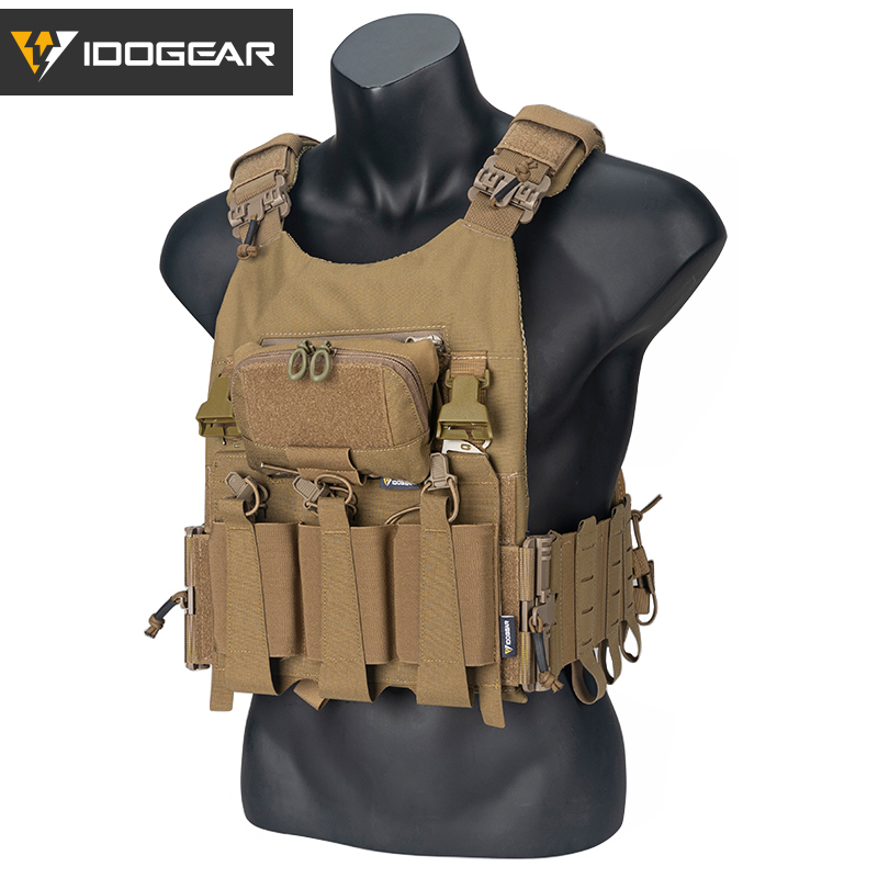 IDOGEAR LSR Tactical Plate Carrier with Triple Mag Pouch,Zip-on Panel Pouch and Dump Drop 3318-4Pack