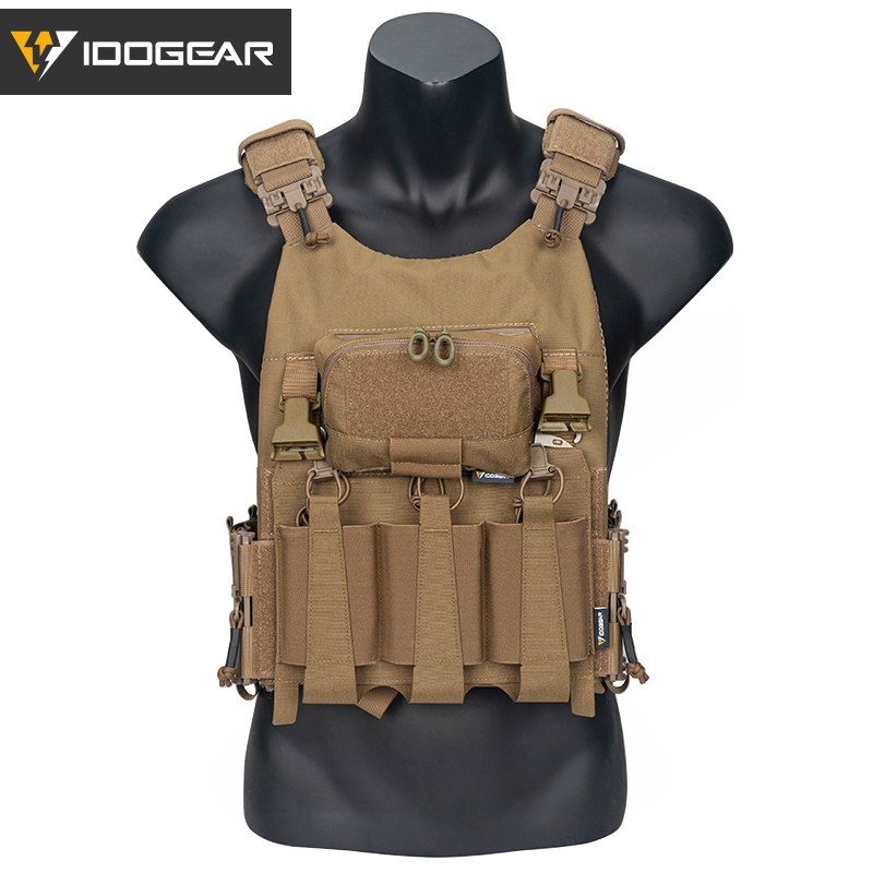 IDOGEAR LSR Tactical Plate Carrier with Triple Mag Pouch,Zip-on Panel Pouch and Dump Drop 3318-4Pack