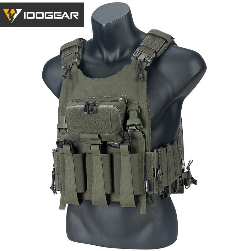 IDOGEAR LSR Tactical Plate Carrier with Triple Mag Pouch,Zip-on Panel Pouch and Dump Drop 3318-4Pack