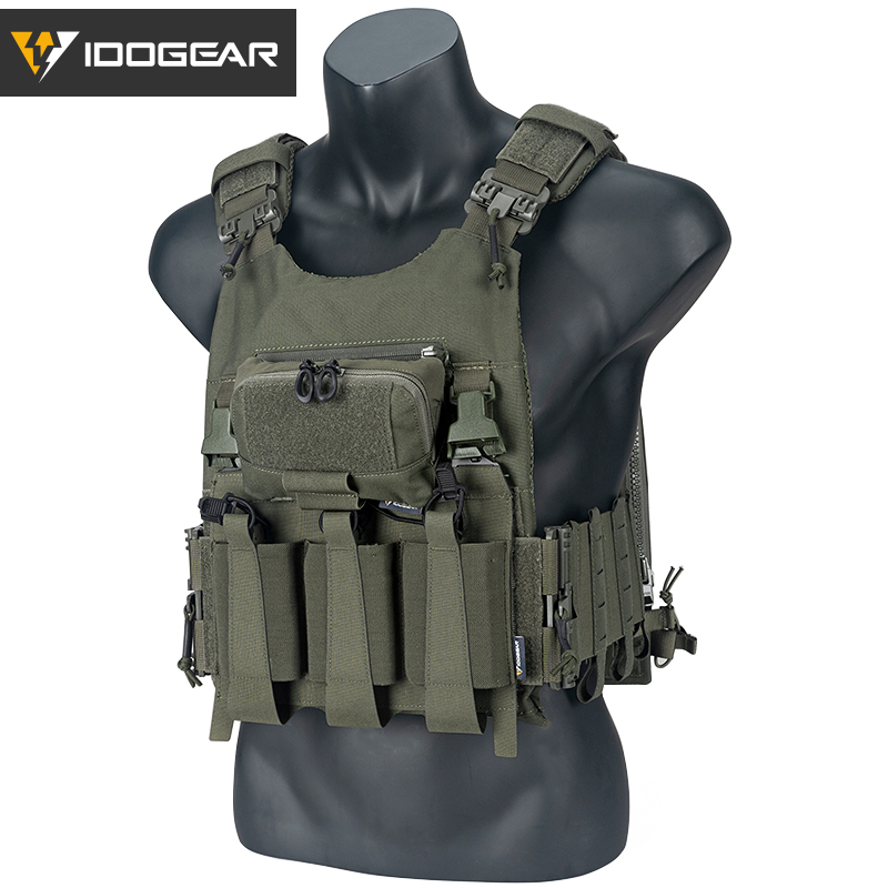 IDOGEAR LSR Tactical Plate Carrier with Triple Mag Pouch,Zip-on Panel Pouch and Dump Drop 3318-4Pack