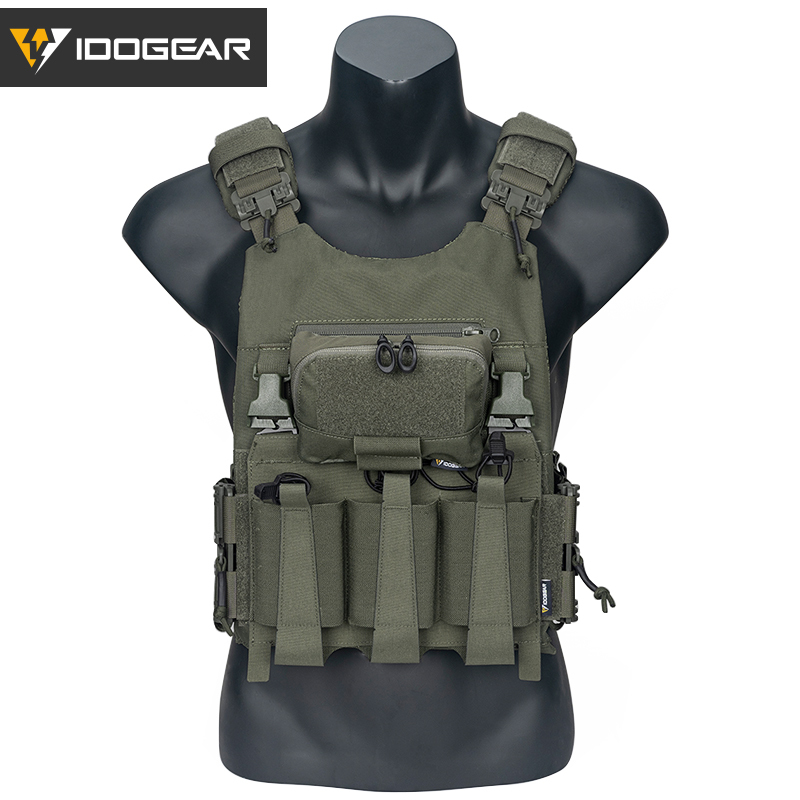 IDOGEAR LSR Tactical Plate Carrier with Triple Mag Pouch,Zip-on Panel Pouch and Dump Drop 3318-4Pack