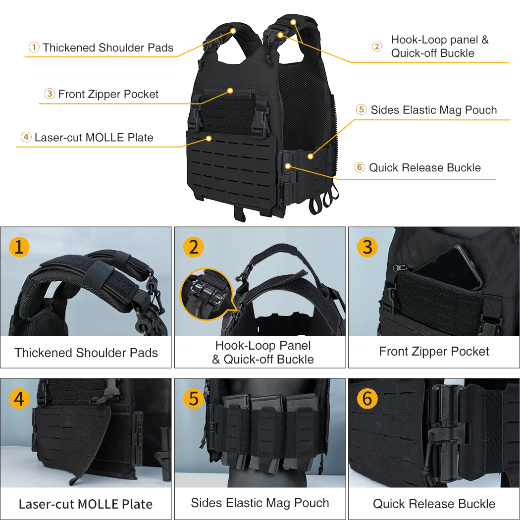 IDOGEAR LSR Tactical Plate Carrier with 556 Mag Pouch Triple Mag Carrier Laser Cut 3318SET