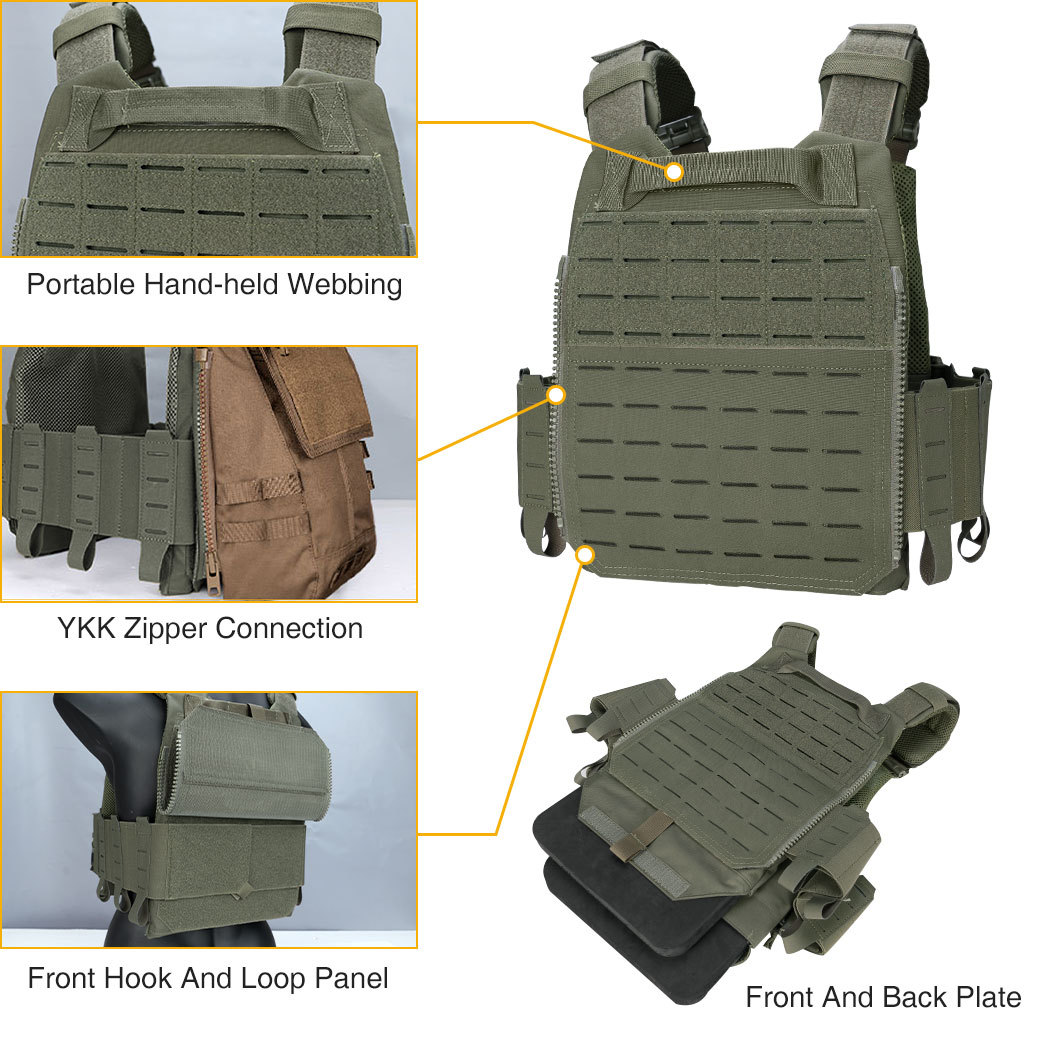 IDOGEAR LSR 500D Tactical Vest With Elastic Sides Quick Release Laser Cut Training Plate Carrier 3318