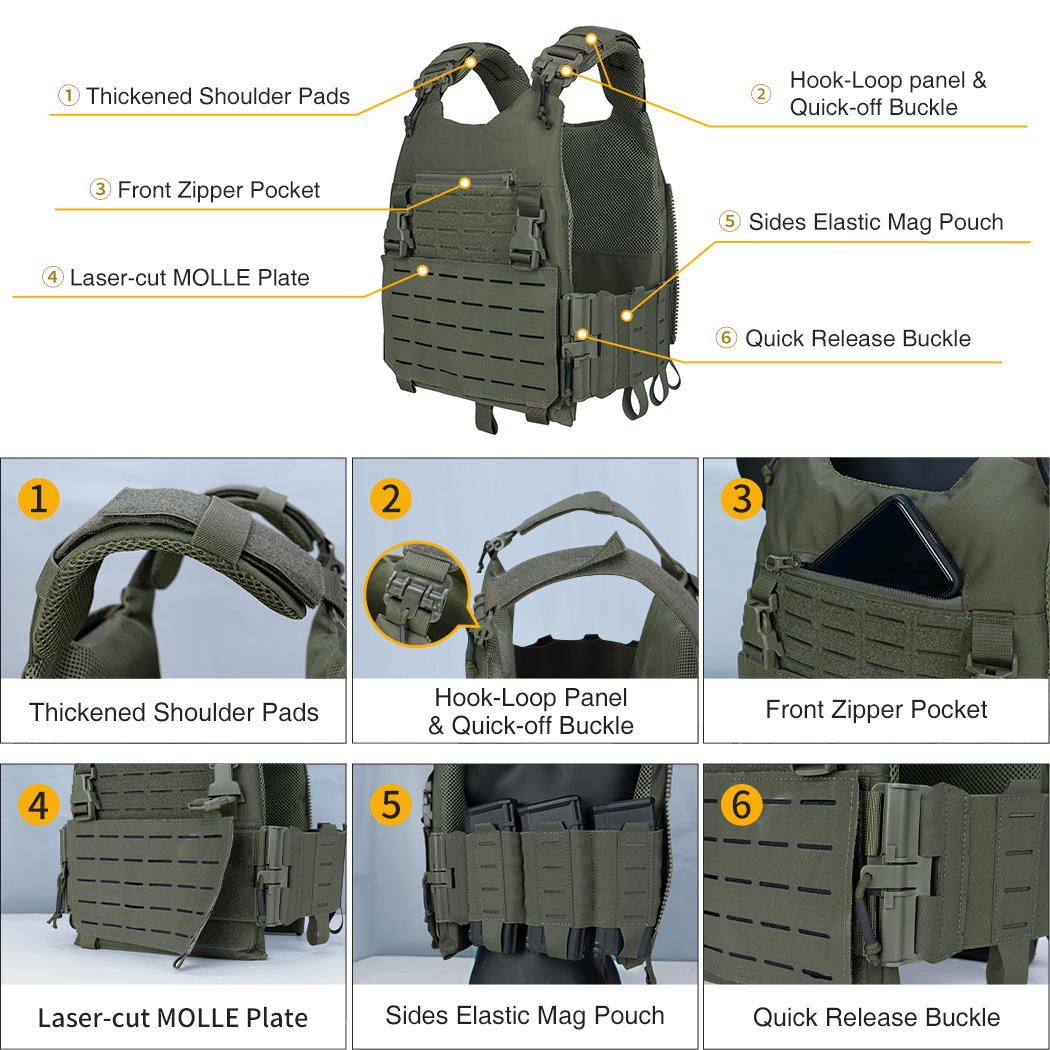 IDOGEAR LSR 500D Tactical Vest With Elastic Sides Quick Release Laser Cut Training Plate Carrier 3318