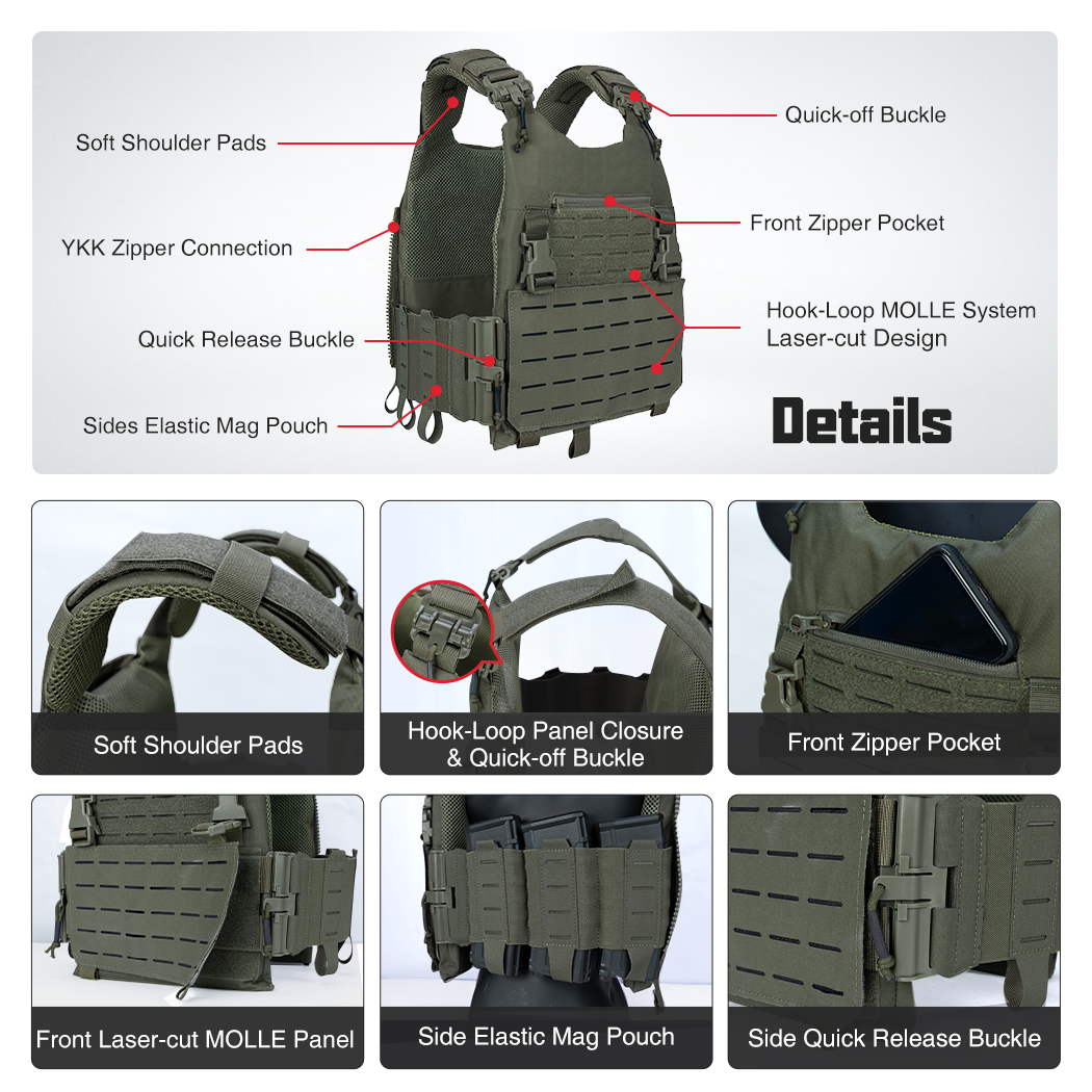 IDOGEAR Tactical Vest with Drop Pouch, Chest Pouch and Triple Mag Pouch Quick Release Laser Cut Combat Vest Set