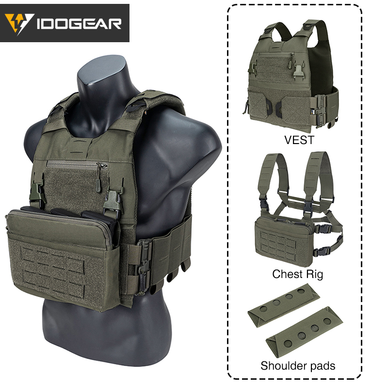 IDOGEAR Tactical FCSK 3.0EX Plate Carrier MOLLE Vest With inner Plates with KGR Chest Rig Shoulder Pads-IDOGEAR INDUSTRIAL