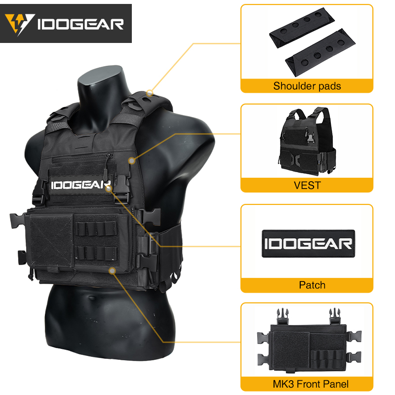IDOGEAR Tactical 3.0 FCSK Vest with MK3 Placard Holder, Shoulder Cover and LOGO Sticker 3320Set-4Pack