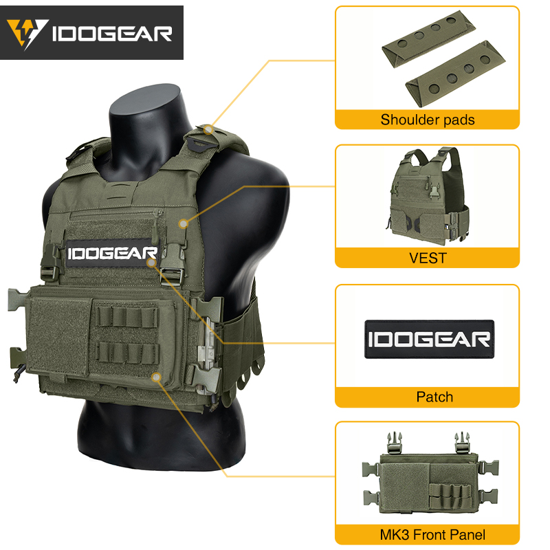 IDOGEAR Tactical 3.0 FCSK Vest with MK3 Placard Holder, Shoulder Cover and LOGO Sticker 3320Set-4Pack