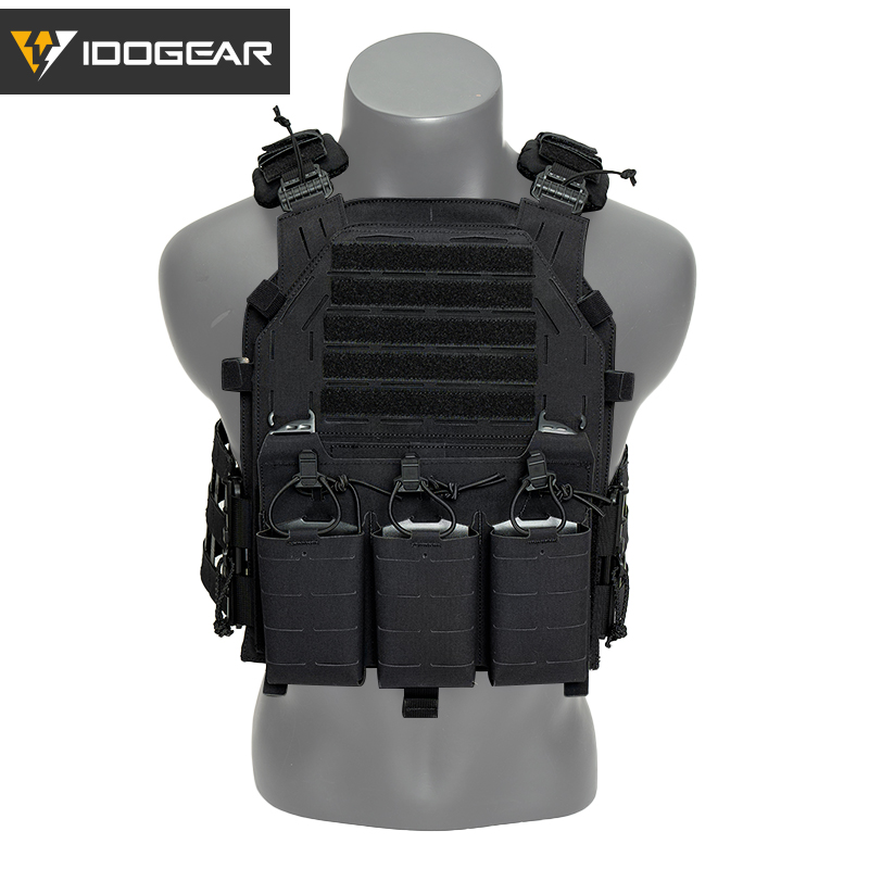 IDOGEAR Tactical G4 Vest with KTAR Front Flap Triple Mag Pouch and 3D Shoulder Pads 3323-3Pack