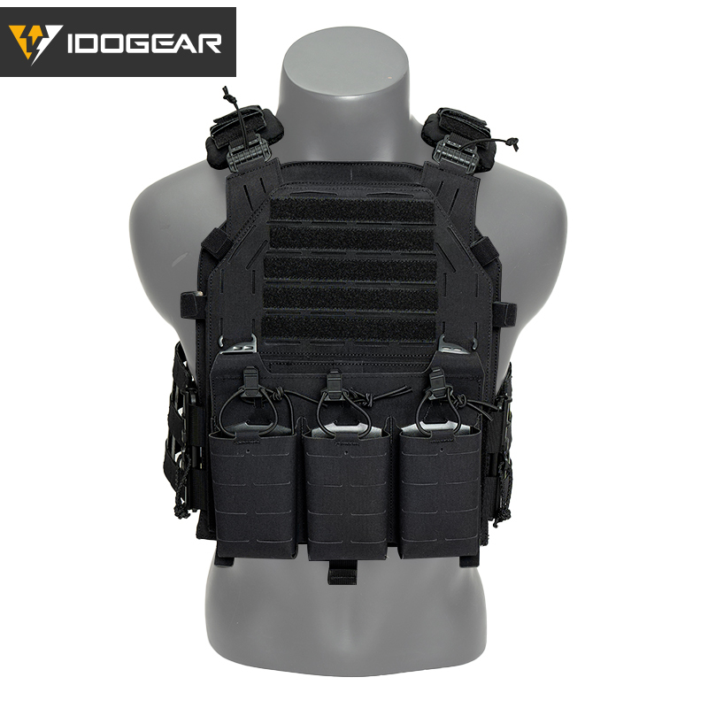 IDOGEAR Tactical G4 Vest with KTAR Front Flap Triple Mag Pouch and 3D Shoulder Pads 3323-3Pack
