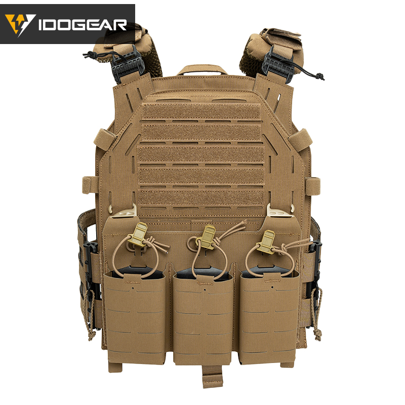 IDOGEAR Tactical G4 Vest with KTAR Front Flap Triple Mag Pouch and 3D Shoulder Pads 3323-3Pack
