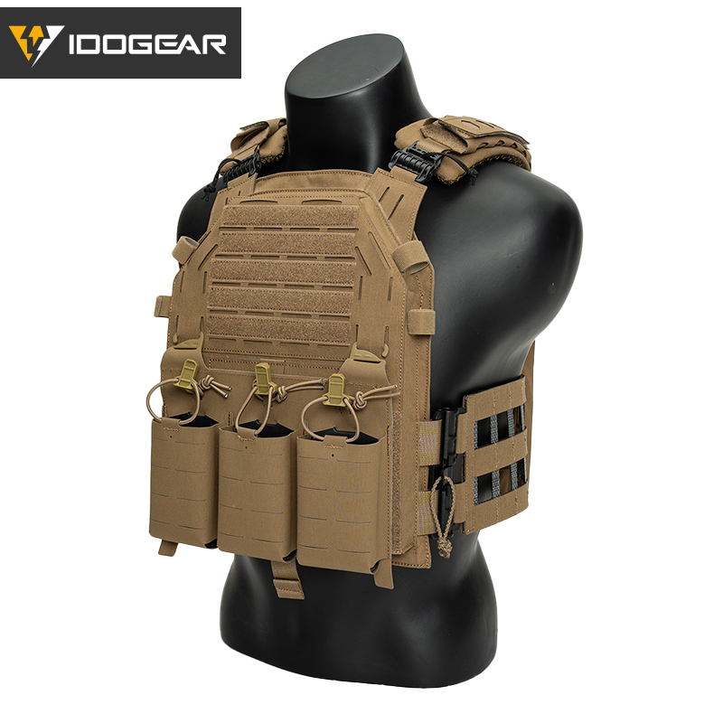 IDOGEAR Tactical G4 Vest with KTAR Front Flap Triple Mag Pouch and 3D Shoulder Pads 3323-3Pack