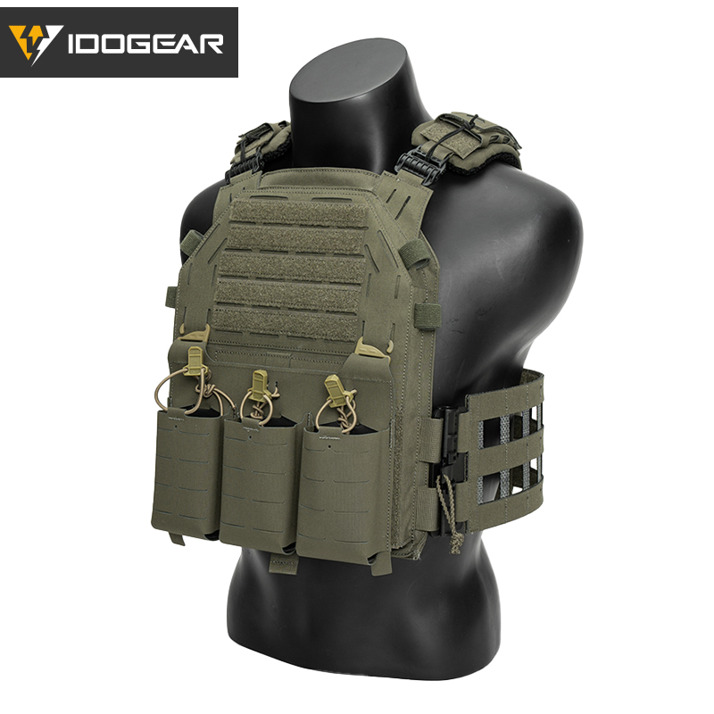 IDOGEAR Tactical G4 Vest with KTAR Front Flap Triple Mag Pouch and 3D Shoulder Pads 3323-3Pack