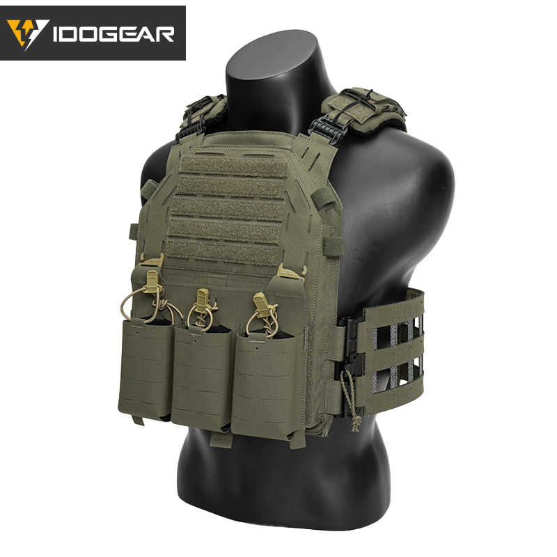 IDOGEAR Tactical G4 Vest with KTAR Front Flap Triple Mag Pouch and 3D Shoulder Pads 3323-3Pack