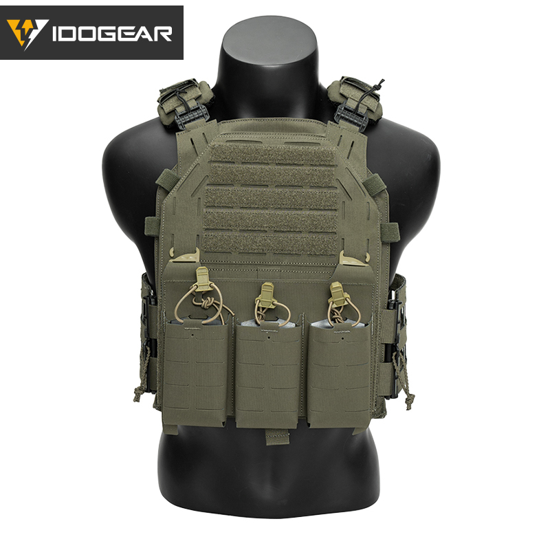 IDOGEAR Tactical G4 Vest with KTAR Front Flap Triple Mag Pouch and 3D Shoulder Pads 3323-3Pack