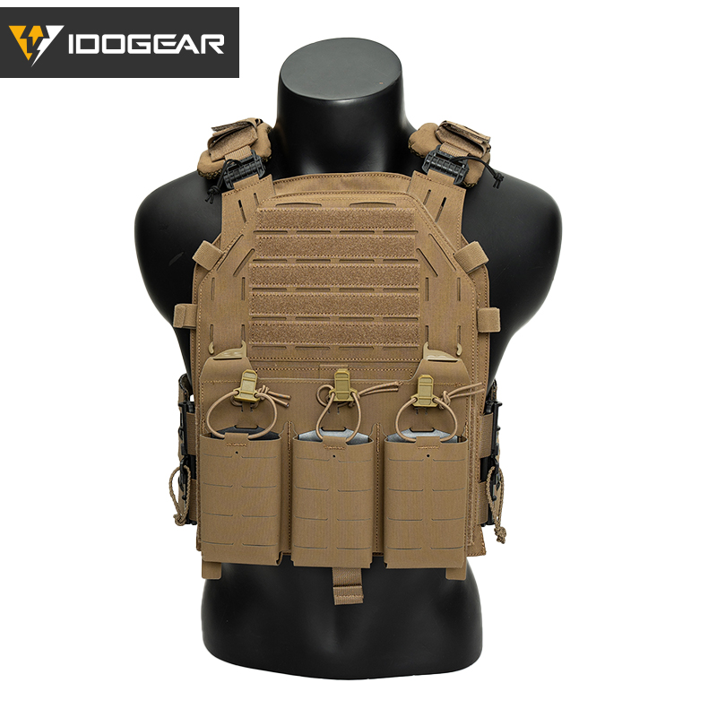 IDOGEAR Tactical G4 Vest with KTAR Front Flap Triple Mag Pouch and 3D Shoulder Pads 3323-3Pack