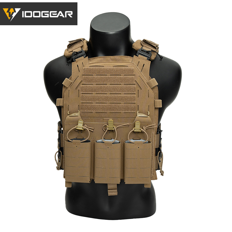 IDOGEAR Tactical G4 Vest with KTAR Front Flap Triple Mag Pouch and 3D Shoulder Pads 3323-3Pack