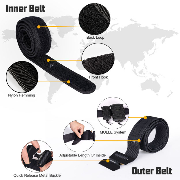 IDOGEAR 2 Inch Tactical Belt Quick Release Metal Buckle Laser MOLLE Mens Belts 3415