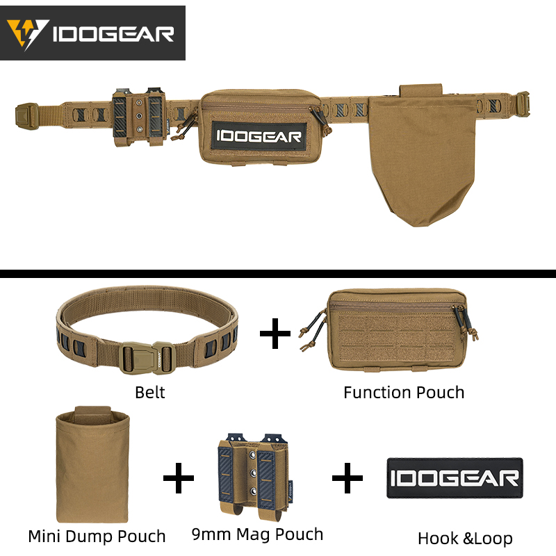 IDOGEAR Tactical MOLLE 2" Belt with Double Mag Pouch,Admin Pouch and Mini Recycling Pouch 3431-5Pack