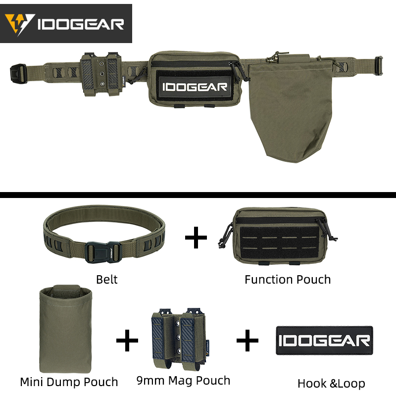 IDOGEAR Tactical MOLLE 2" Belt with Double Mag Pouch,Admin Pouch and Mini Recycling Pouch 3431-5Pack