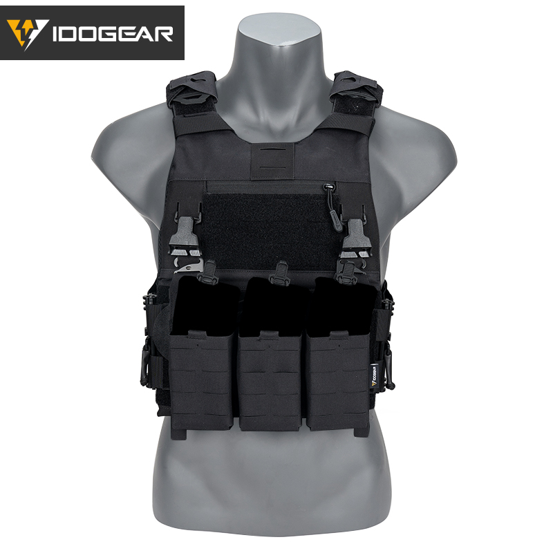 IDOGEAR Tactical 3.0 FCSK Vest with 556 Triple Mag Pouch, Tactical Zip-on Pouch and  Zipper Adapter Tactical Plate Carrier Set 3320-5Pack