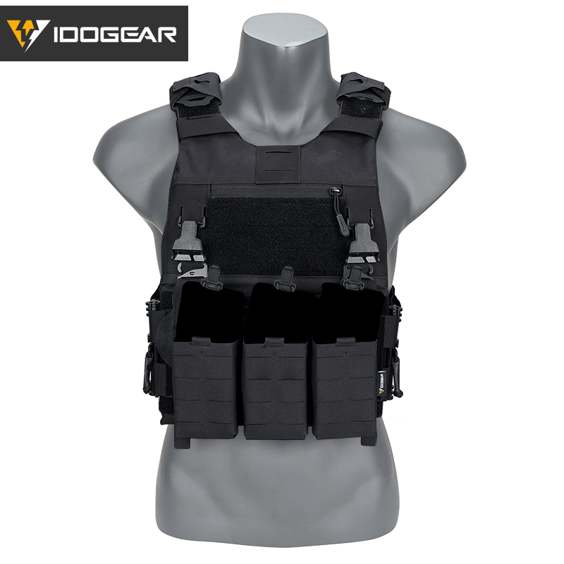 IDOGEAR Tactical 3.0 FCSK Vest with 556 Triple Mag Pouch, Tactical Zip-on Pouch and  Zipper Adapter Tactical Plate Carrier Set 3320-5Pack