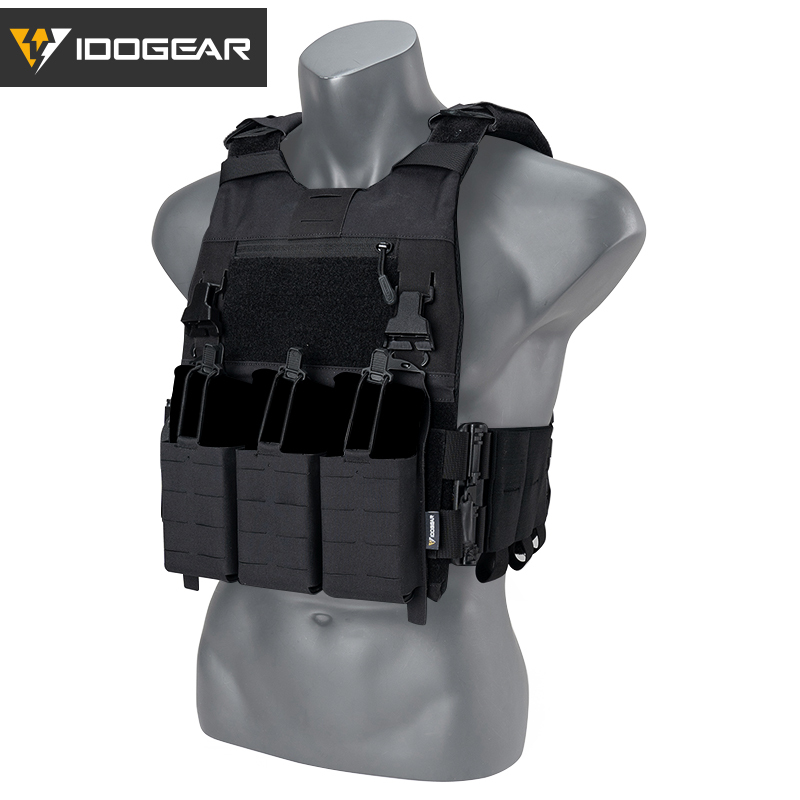 IDOGEAR Tactical 3.0 FCSK Vest with 556 Triple Mag Pouch, Tactical Zip-on Pouch and  Zipper Adapter Tactical Plate Carrier Set 3320-5Pack