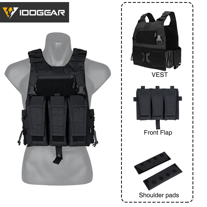IDOGEAR Tactical 3.0 FCSK Vest with 556 Triple Mag Pouch and Shoulder Cover 2Pcs Tactical Plate Carrier 3320-3Pack