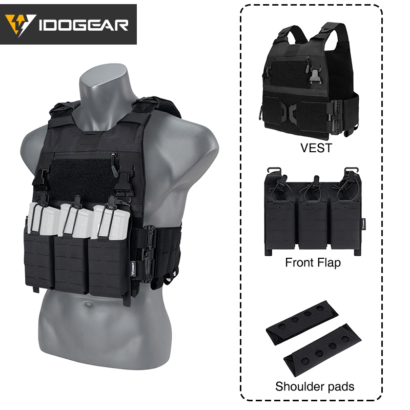 IDOGEAR Tactical 3.0 FCSK Vest Quick Release With KTAR Front Flap Triple Mag Pouch and Shoulder Cover 2Pcs Vest Set 3320-3Pack