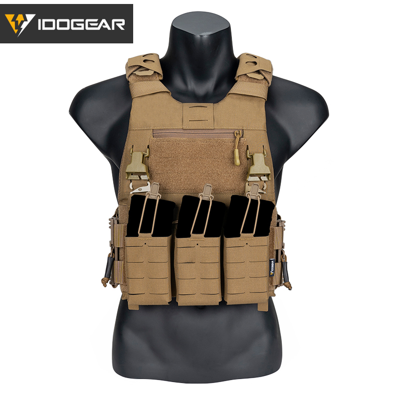 IDOGEAR Tactical 3.0 FCSK Vest with 556 Triple Mag Pouch, Tactical Zip-on Pouch and  Zipper Adapter Tactical Plate Carrier Set 3320-5Pack