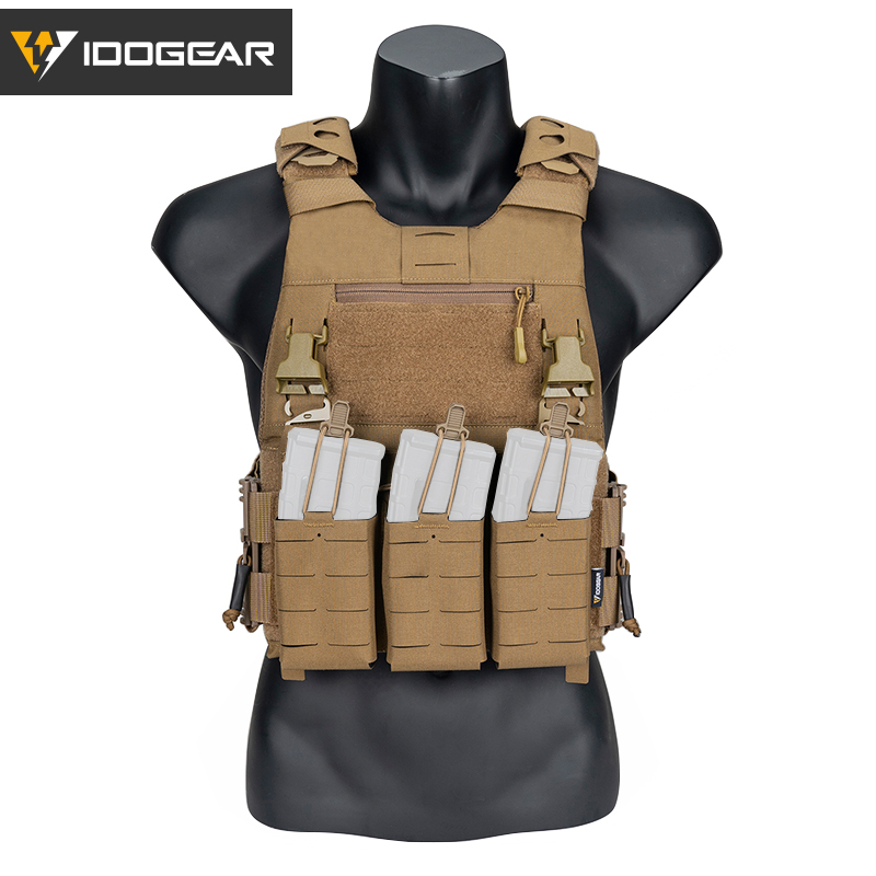 IDOGEAR Tactical 3.0 FCSK Vest Quick Release With KTAR Front Flap Triple Mag Pouch and Shoulder Cover 2Pcs Vest Set 3320-3Pack