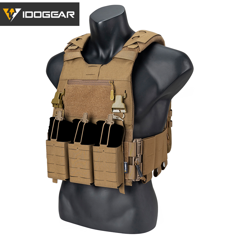 IDOGEAR Tactical 3.0 FCSK Vest with 556 Triple Mag Pouch, Tactical Zip-on Pouch and  Zipper Adapter Tactical Plate Carrier Set 3320-5Pack