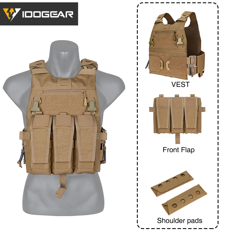 IDOGEAR Tactical 3.0 FCSK Vest with 556 Triple Mag Pouch and Shoulder Cover 2Pcs Tactical Plate Carrier 3320-3Pack