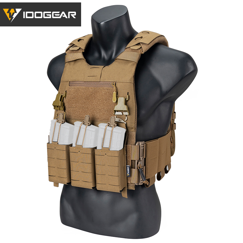 IDOGEAR Tactical 3.0 FCSK Vest Quick Release With KTAR Front Flap Triple Mag Pouch and Shoulder Cover 2Pcs Vest Set 3320-3Pack