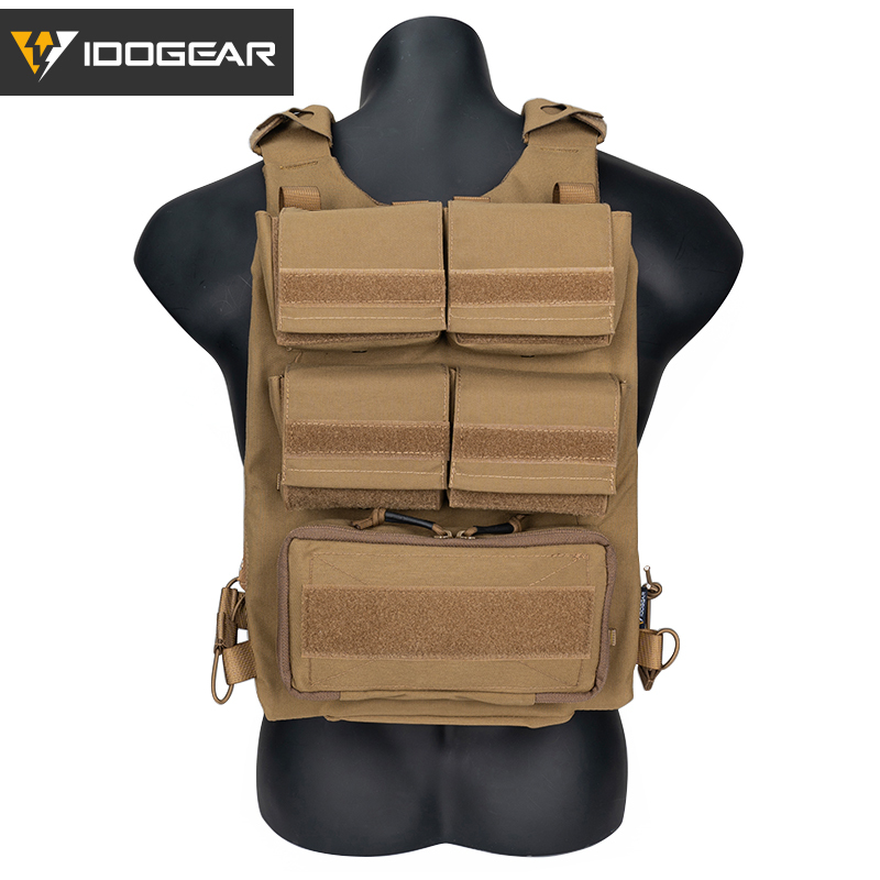IDOGEAR Tactical 3.0 FCSK Vest with 556 Triple Mag Pouch, Tactical Zip-on Pouch and  Zipper Adapter Tactical Plate Carrier Set 3320-5Pack