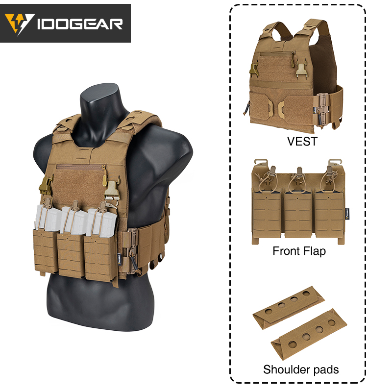 IDOGEAR Tactical 3.0 FCSK Vest Quick Release With KTAR Front Flap Triple Mag Pouch and Shoulder Cover 2Pcs Vest Set 3320-3Pack